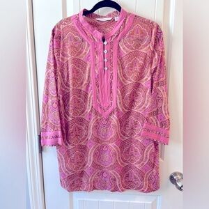 Isaac Mizrahi Live Boho Blouse Pink Cotton size L